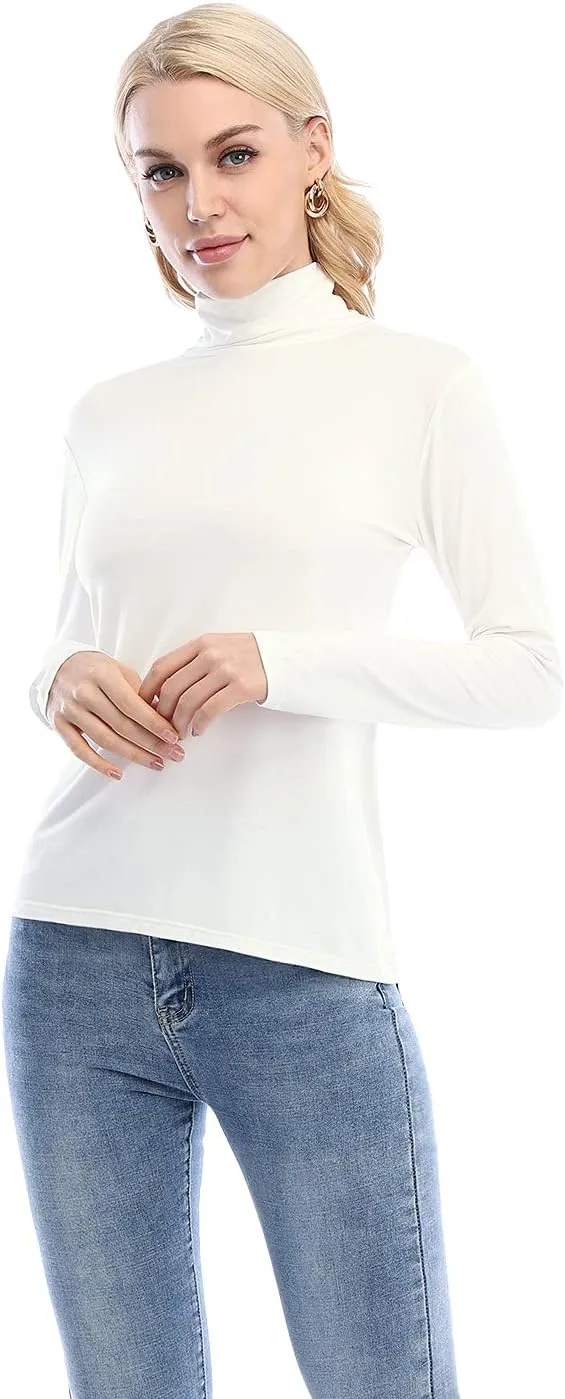 Xelky Womens Long Sleeve Turtleneck Shirt Lightweight Slim Turtle Neck Active Tops Basic Pullover Undershirt 2 Pack