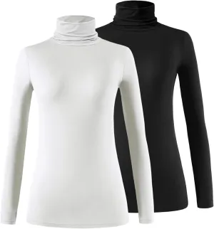 Xelky Womens Long Sleeve Turtleneck Shirt Lightweight Slim Turtle Neck Active Tops Basic Pullover Undershirt 2 Pack