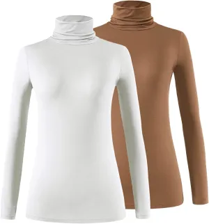 Xelky Womens Long Sleeve Turtleneck Shirt Lightweight Slim Turtle Neck Active Tops Basic Pullover Undershirt 2 Pack