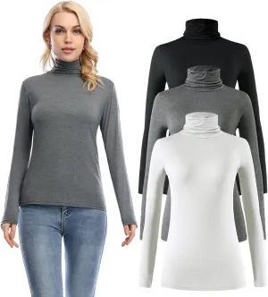 Xelky Womens Long Sleeve Turtleneck Shirt Lightweight Slim Turtle Neck Active Tops Basic Pullover Undershirt 2 Pack