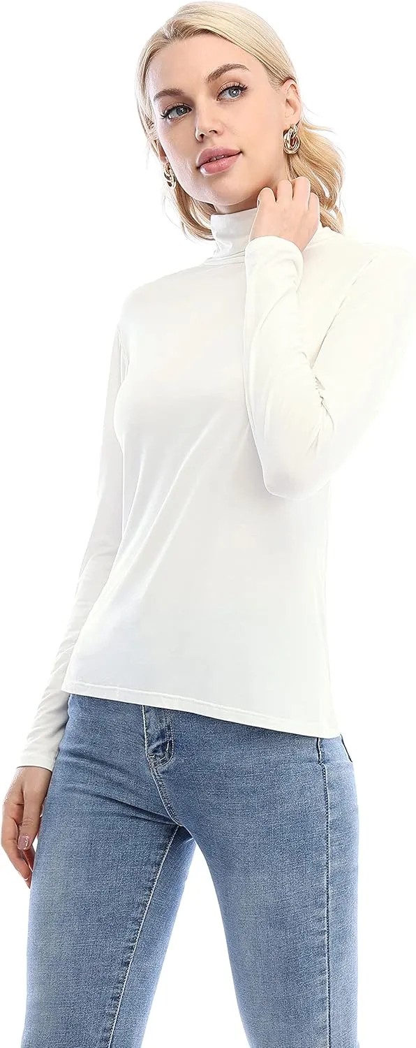 Xelky Womens Long Sleeve Turtleneck Shirt Lightweight Slim Turtle Neck Active Tops Basic Pullover Undershirt 2 Pack