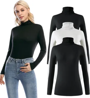 Xelky Womens Long Sleeve Turtleneck Shirt Lightweight Slim Turtle Neck Active Tops Basic Pullover Undershirt 2 Pack