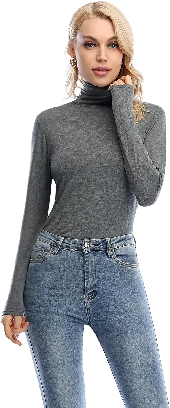 Xelky Womens Long Sleeve Turtleneck Shirt Lightweight Slim Turtle Neck Active Tops Basic Pullover Undershirt 2 Pack