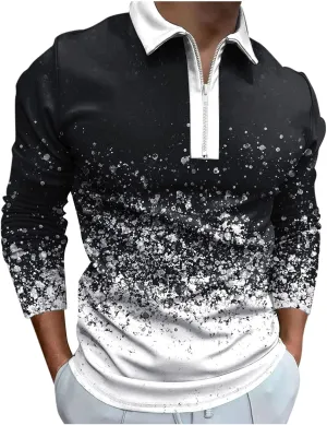 ZYXTIM Men's Long Sleeve Polo Shirts with Collar Casual Waffle Knit Zipper Up Colorblock/Stripe Lapel Sports Golf Work Tops