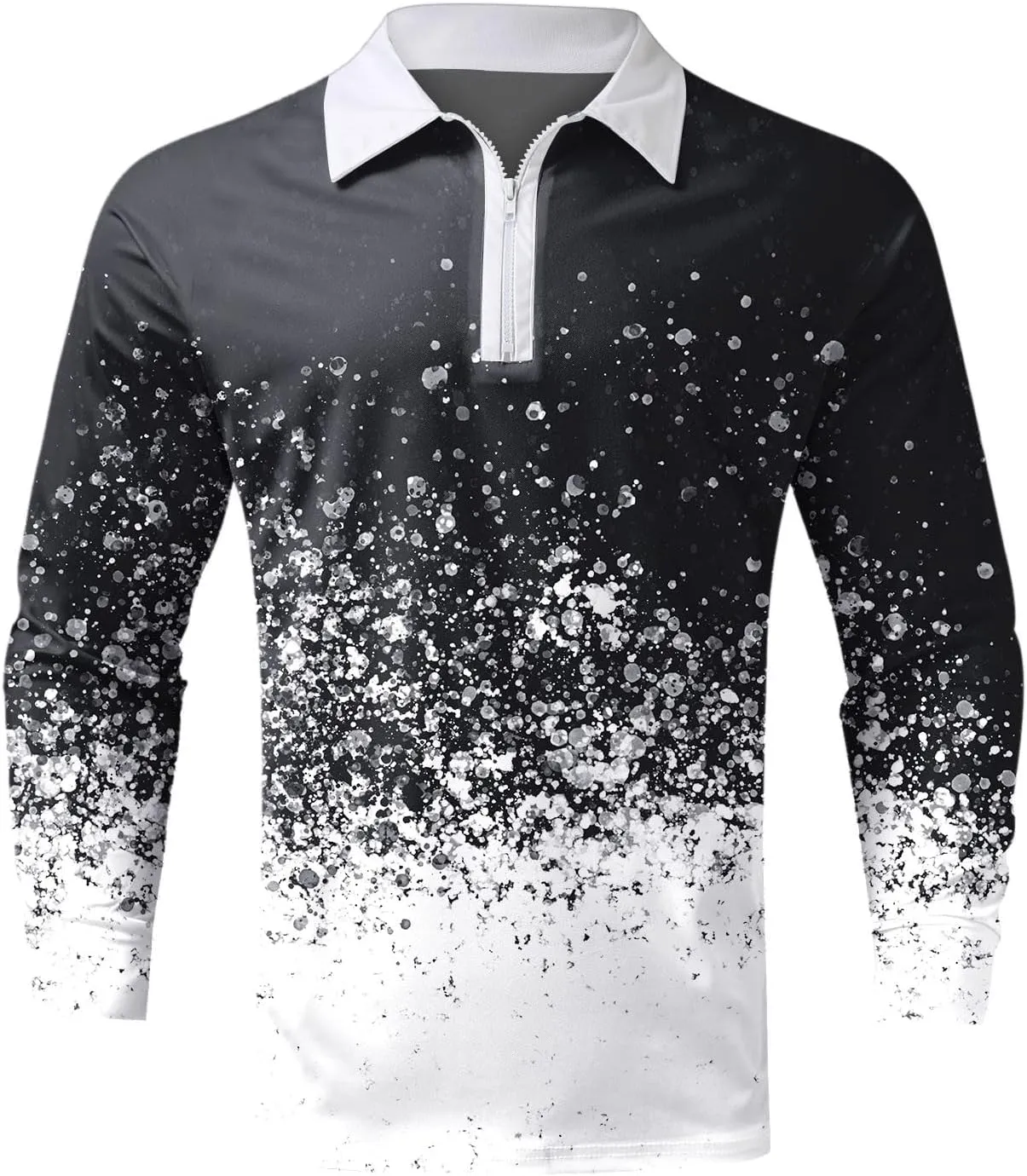 ZYXTIM Men's Long Sleeve Polo Shirts with Collar Casual Waffle Knit Zipper Up Colorblock/Stripe Lapel Sports Golf Work Tops